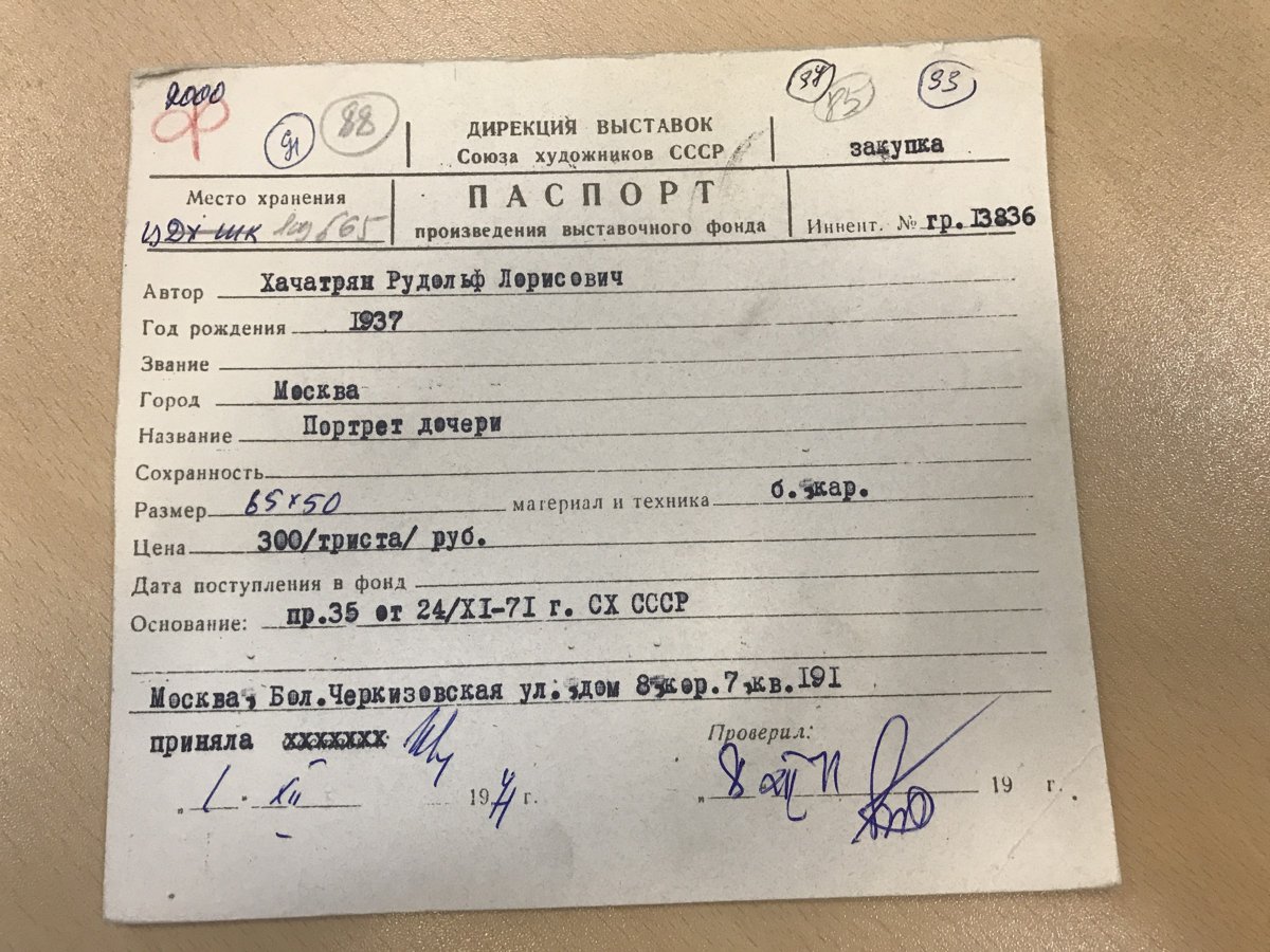стр. 41 · RKh-Doc-0034 · Учётная карточка ВХПО / паспорт работы «Портрет дочери»