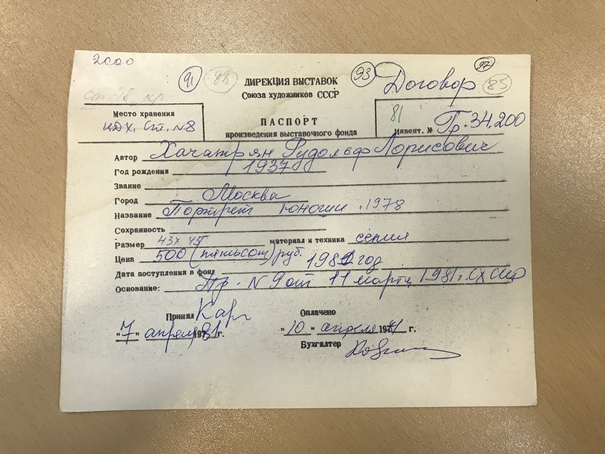 стр. 50 · RKh-Doc-0048 · Учётная карточка ВХПО / паспорт работы «Портрет юноши»