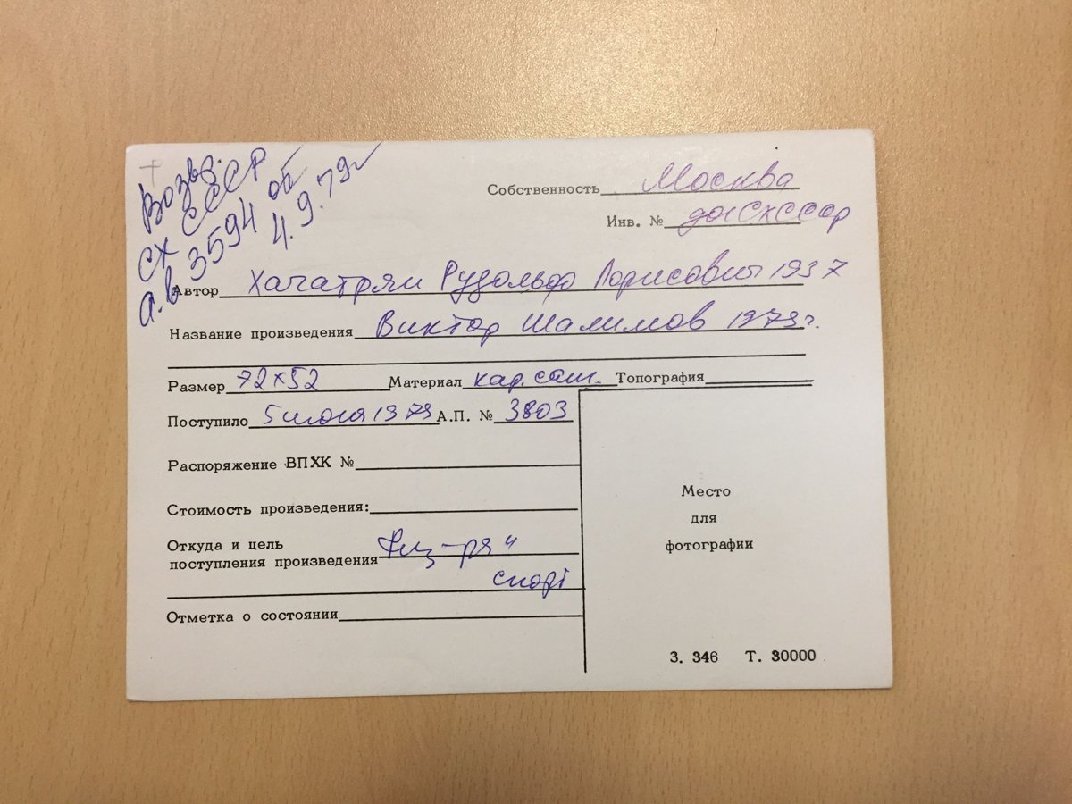 стр. 84 · RKh-Doc-0077 · Учётная карточка ВХПО / паспорт работы «Портрет Виктора Шамлова»