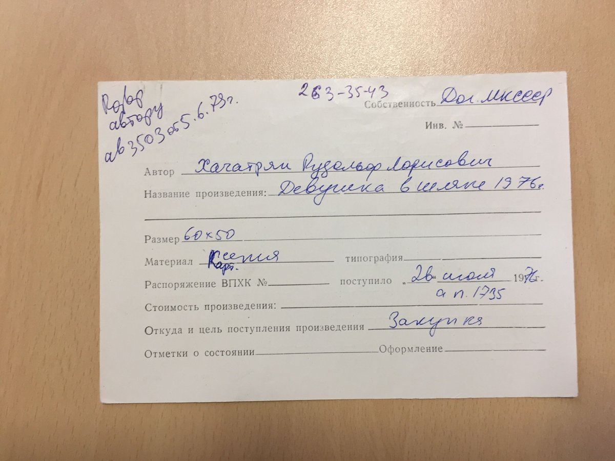 стр. 95 · RKh-Doc-0083 · Учётная карточка ВХПО / паспорт работы «Портрет Владимира Шадрина»